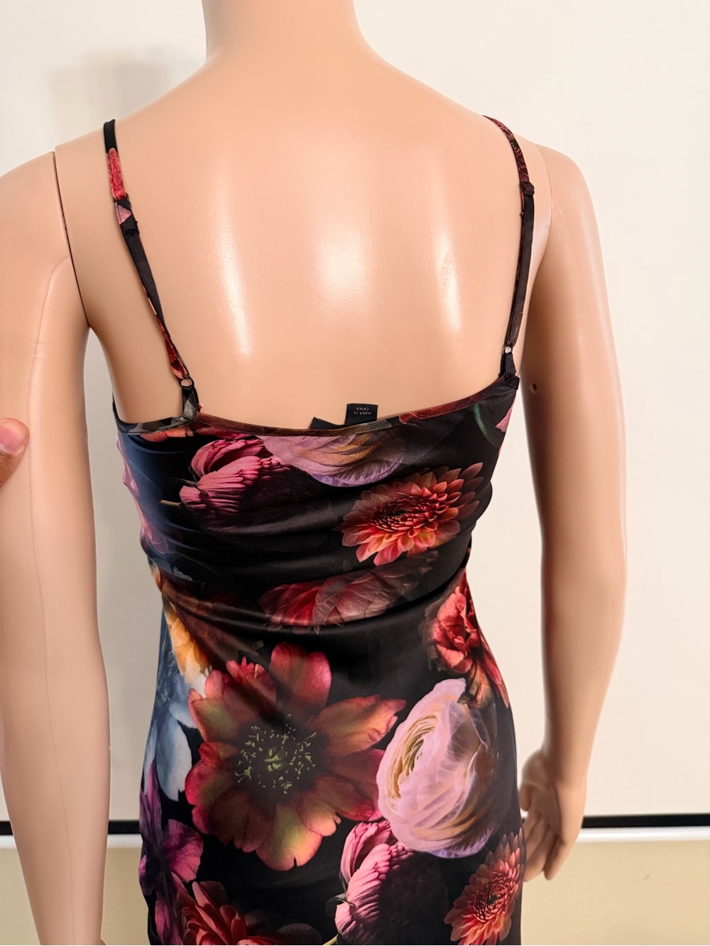 Black all saints Floral Slip Midi Dress with Red & Pink Blooms - Picture 5 of 9